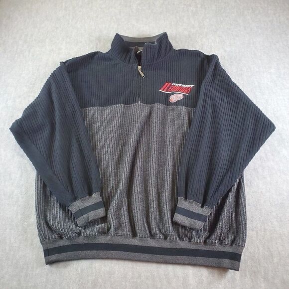Vtg Detroit Red Wings Sweater Mens XL Grey Lee Sport NHL Ice Hockey Knit 1/4 Zip - Picture 1 of 7